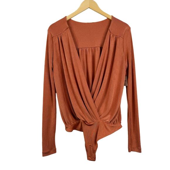 Free People Turnt Surplice Long Sleeve Thong Bodysuit Size M NWT Ginger Spice - Picture 4 of 10